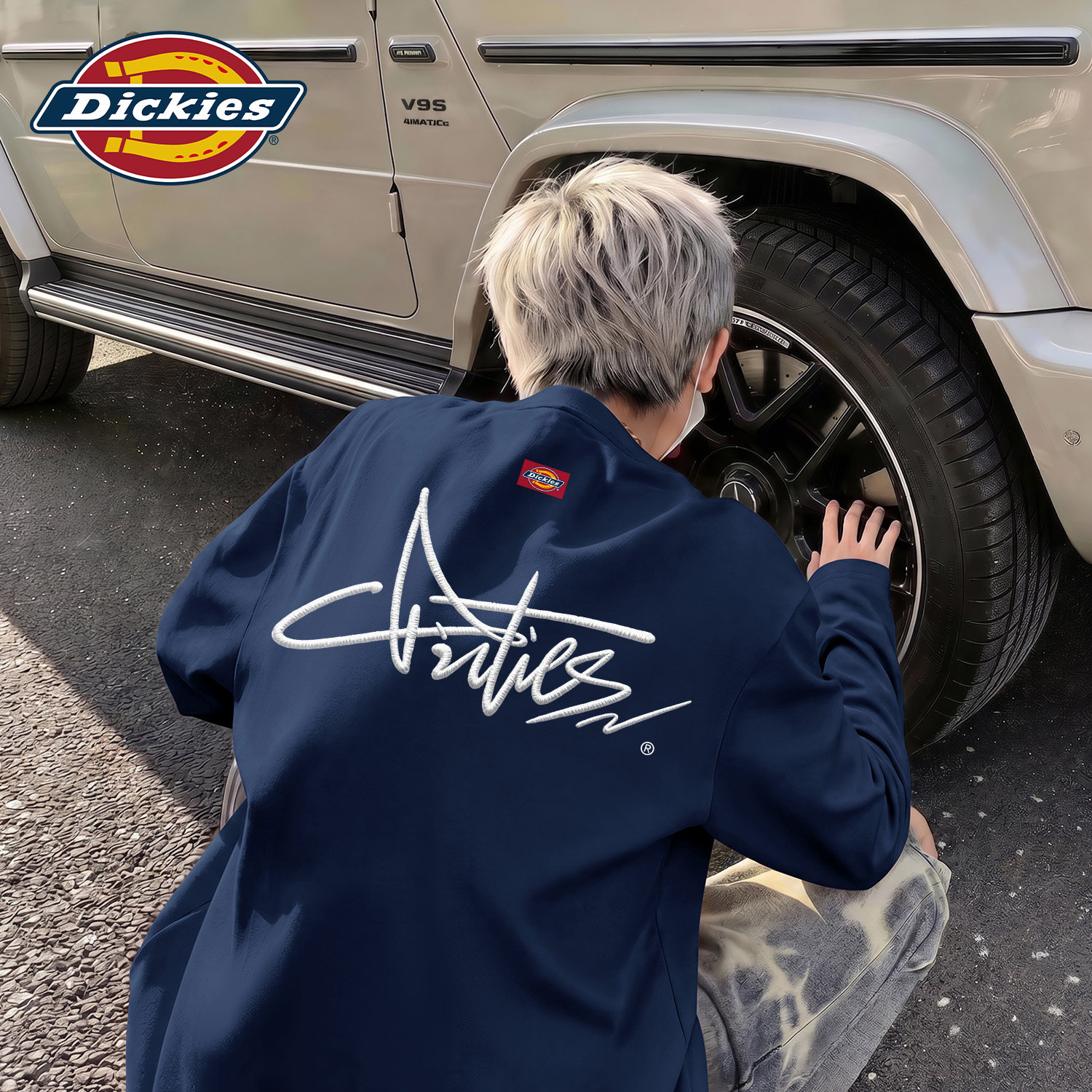 Dickies潮牌藏青色纯棉复古长袖