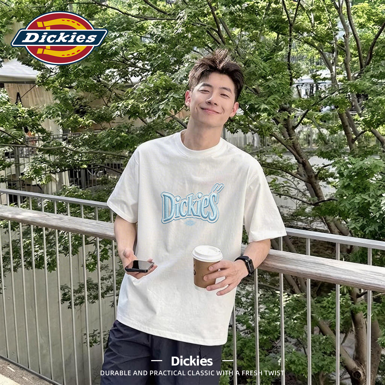 Dickies白色纯棉抗菌短袖T恤男生2026夏季新款宽松休闲大码体恤衫