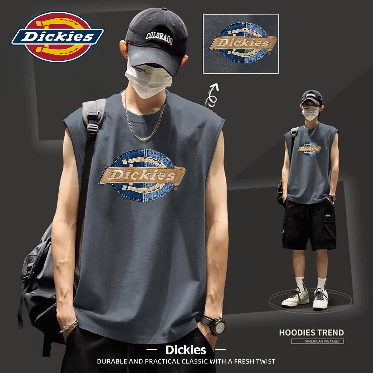 Dickies深灰色纯棉无袖背心