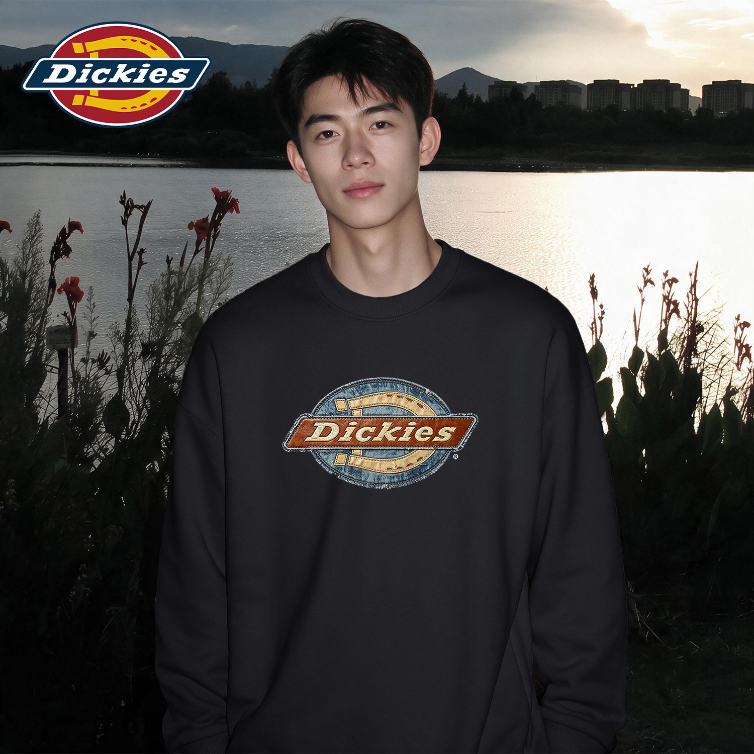 Dickies男款潮牌牛仔风圆领卫衣
