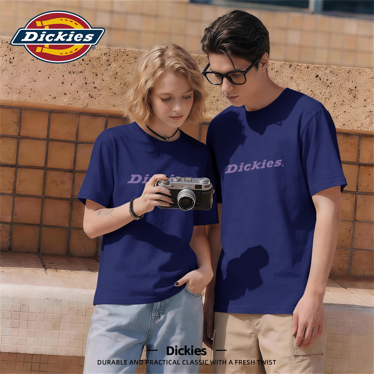 Dickies午夜蓝纯棉短袖t恤男女款