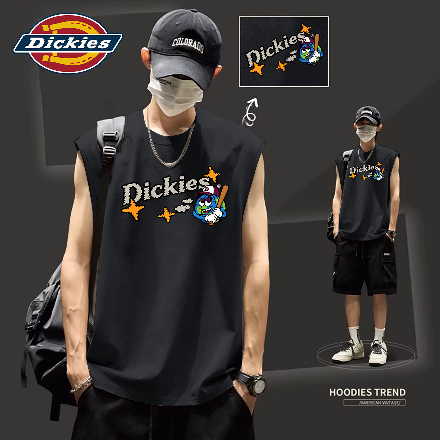 Dickies黑色纯棉运动背心男