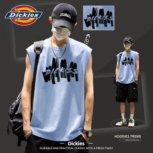 Dickies蓝色纯棉无袖背心