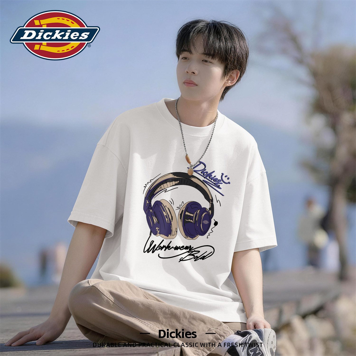 Dickies白色纯棉短袖t恤男生2026夏季新款基础款圆领落肩袖体恤衫