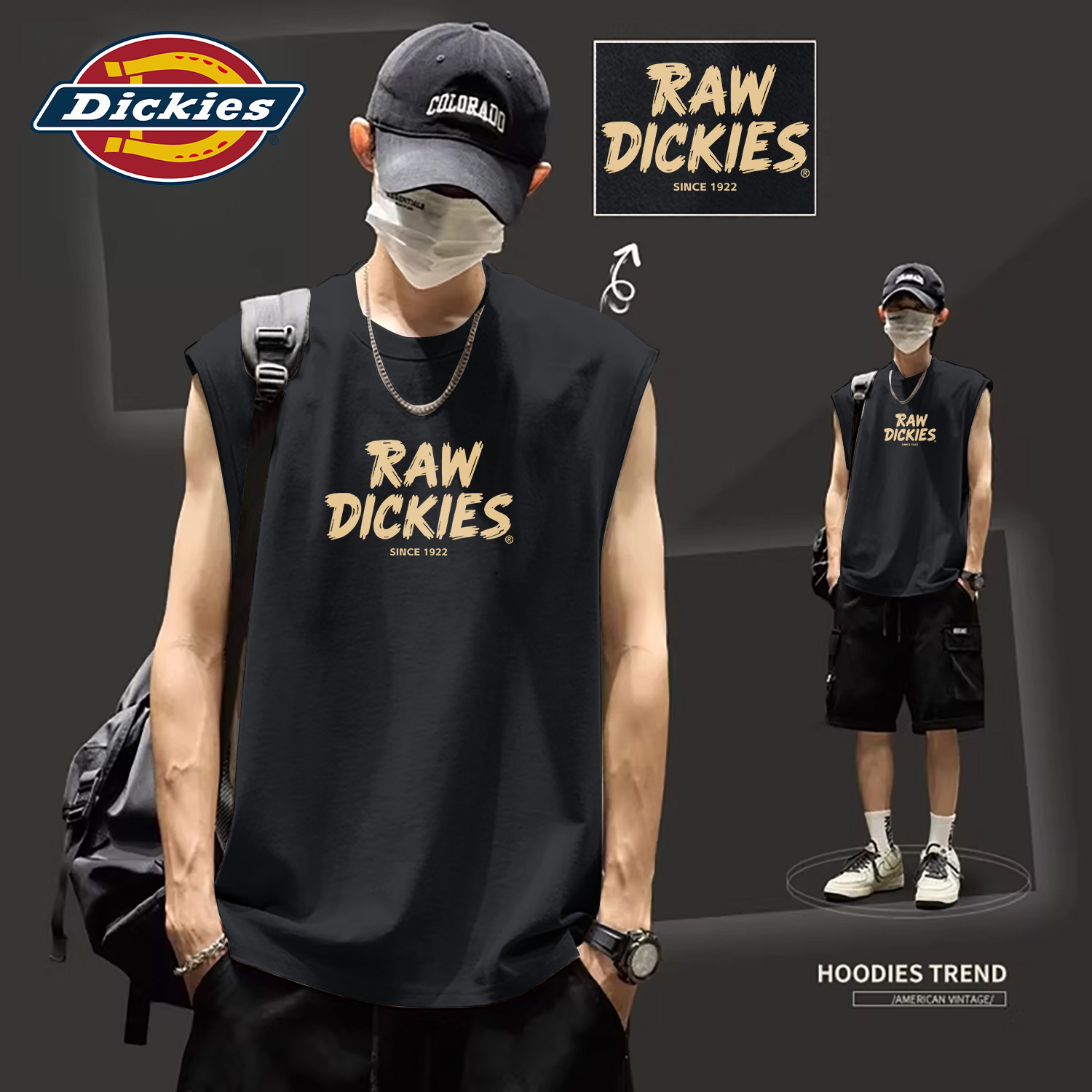 Dickies黑色纯棉背心男款