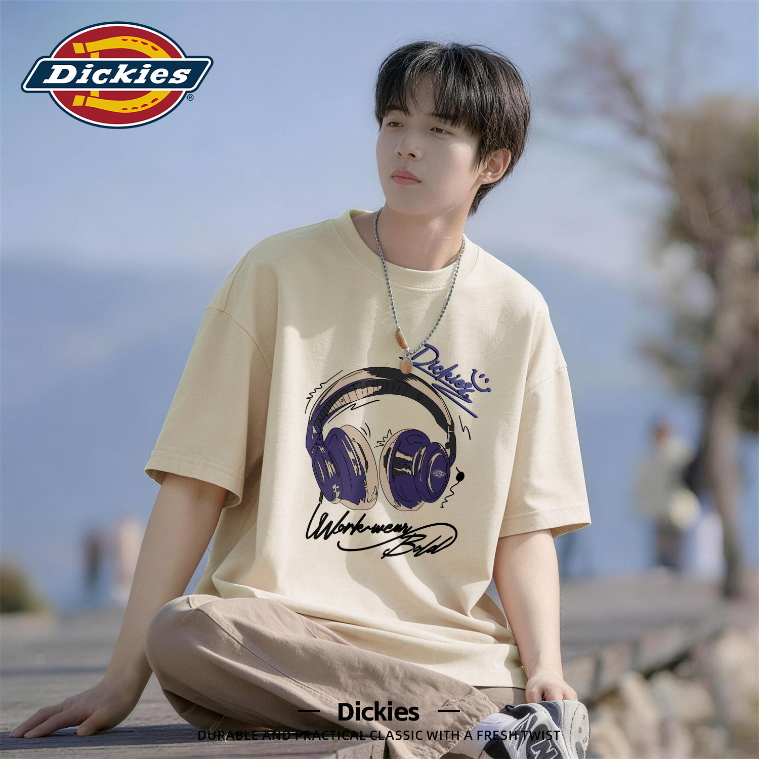 Dickies米白色纯棉短袖t恤男生