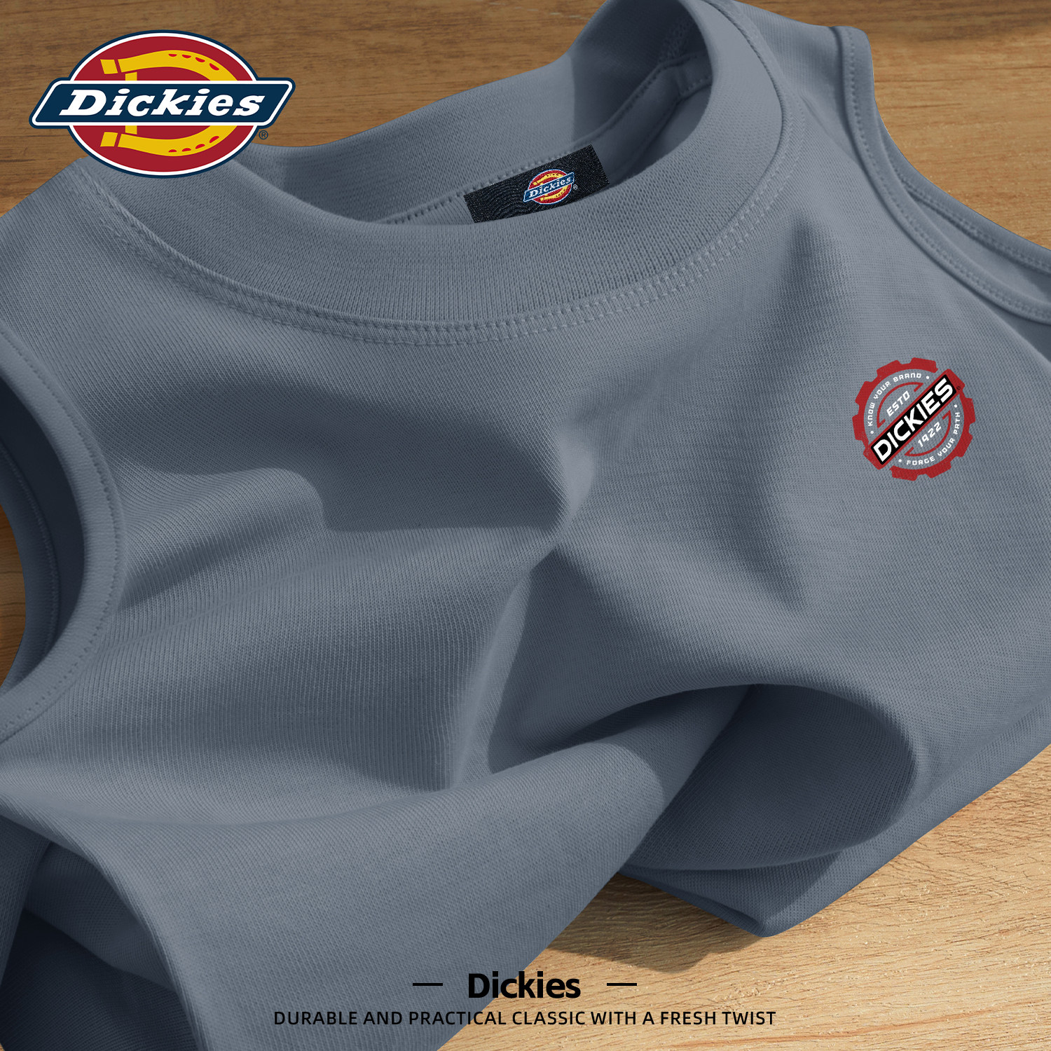 Dickies深灰色纯棉无袖背心男款2026新款夏季薄款透气上衣打底衫
