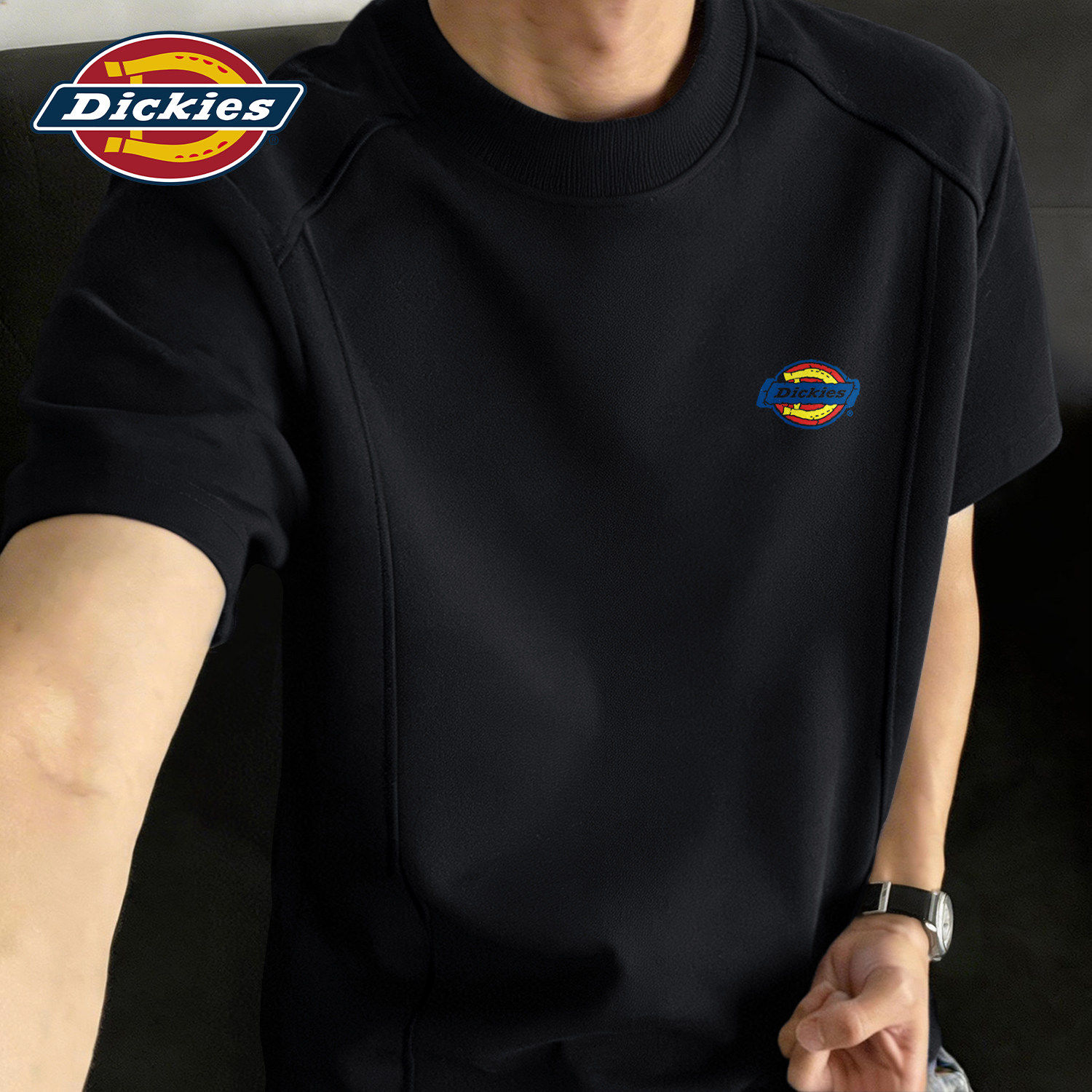 Dickies黑色青少年拼接T恤男生