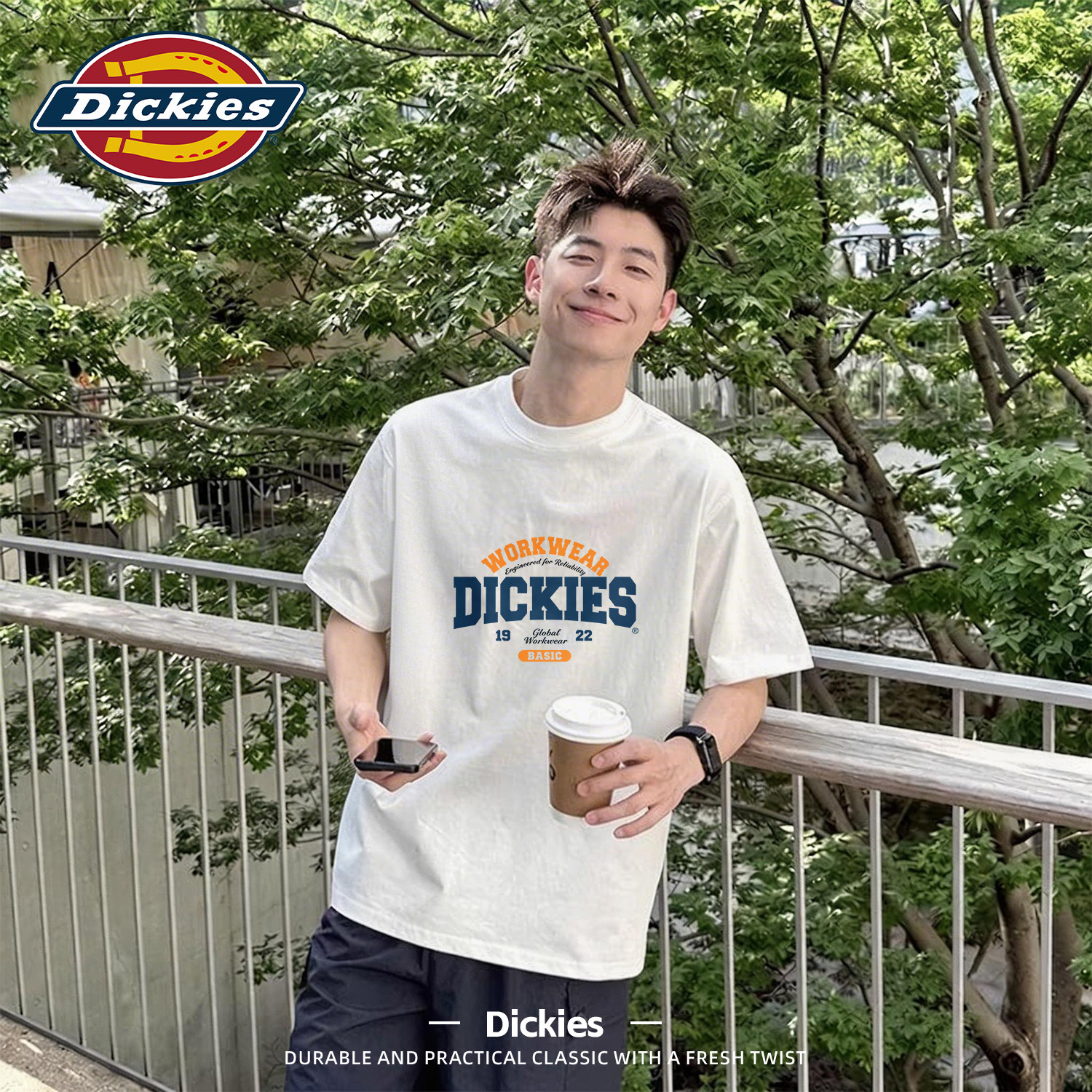 Dickies白色纯棉短袖T恤男生2026夏季新款美式复古休闲五分袖体恤