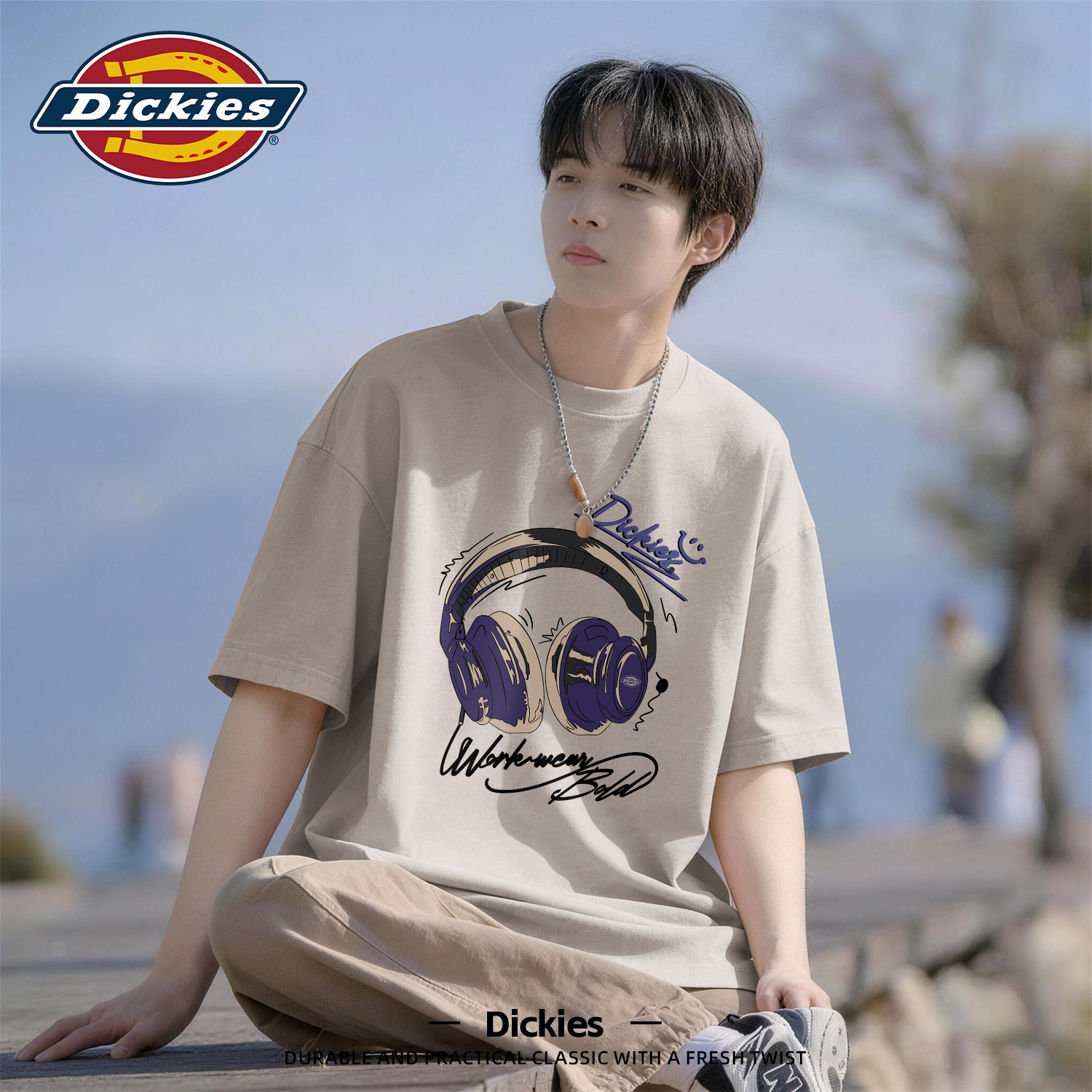 Dickies海鸥灰纯棉短袖t恤男生2026夏季新款薄款透气男士休闲T恤