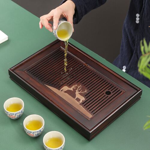 茶盘家用轻奢中式沥水储水式茶台功夫茶具桌面茶海简约干泡台托盘