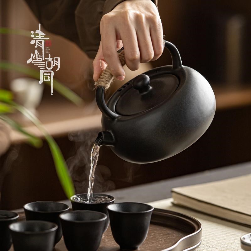 中式陶瓷煮茶壶家用提梁煮水壶电陶炉可用明火碳炉功夫茶具配件