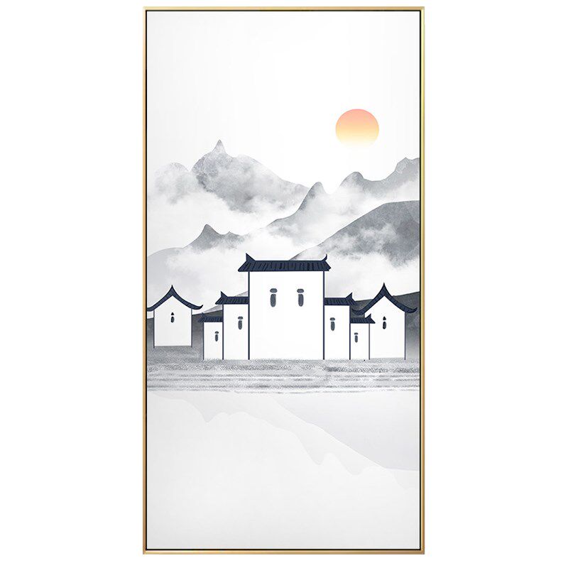 新中式走廊玄关装饰画别墅复式楼楼梯间中国风江南人家风景壁画