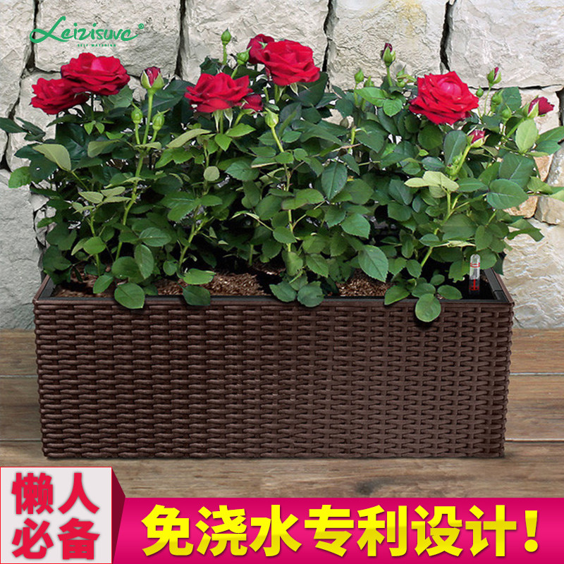 简约悬挂式长型阳台花盆架 带自吸水功能长条花箱 户外种菜盆适用