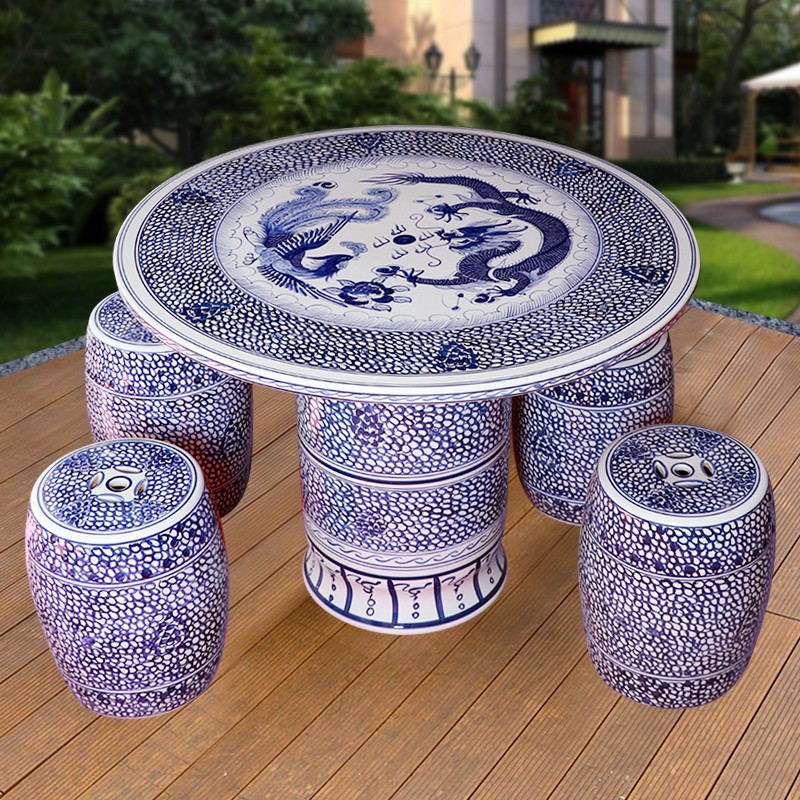 景德镇陶瓷桌子凳子手绘青花套装组合户外别墅装饰品庭院阳台茶几