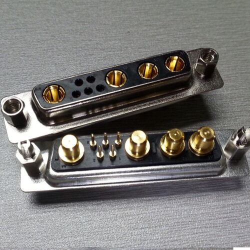 混装大电流DSUB(9W4)直插卯鱼叉锁螺丝母头连接器 20A30A40A