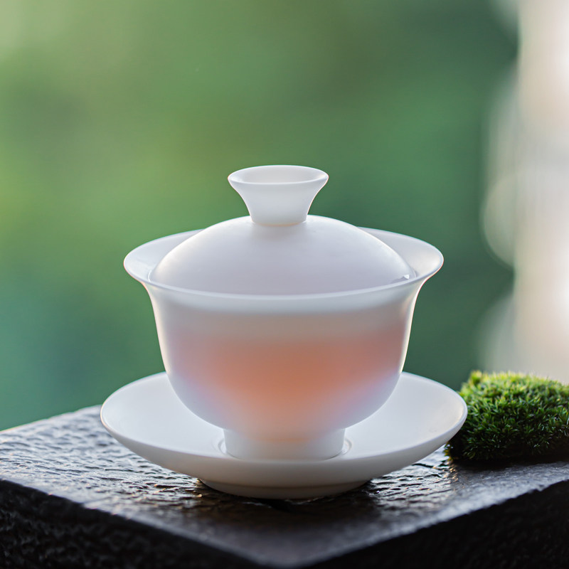 超薄胎150毫升潮汕功夫茶茶具三才盖碗家用单个泡茶碗素烧猪油白