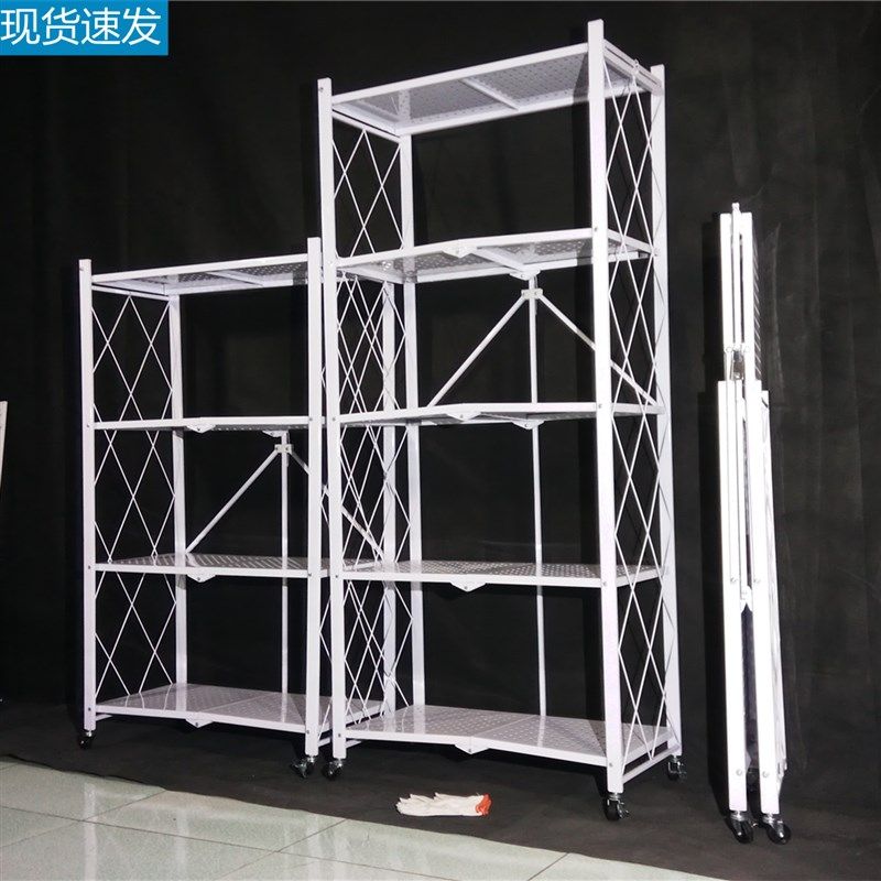 可移动折叠家用厨房置物架放微波炉烤箱免安装碗盘架多层收纳货架