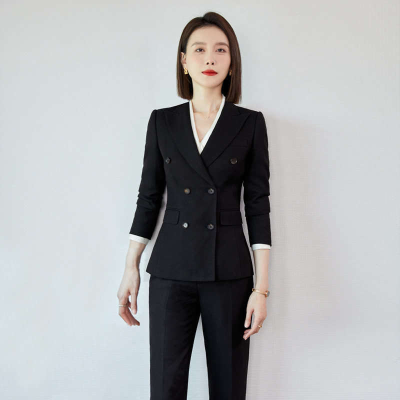 加厚西装套装女冬季职业装女套装气质西服正装职场面试工作服黑色