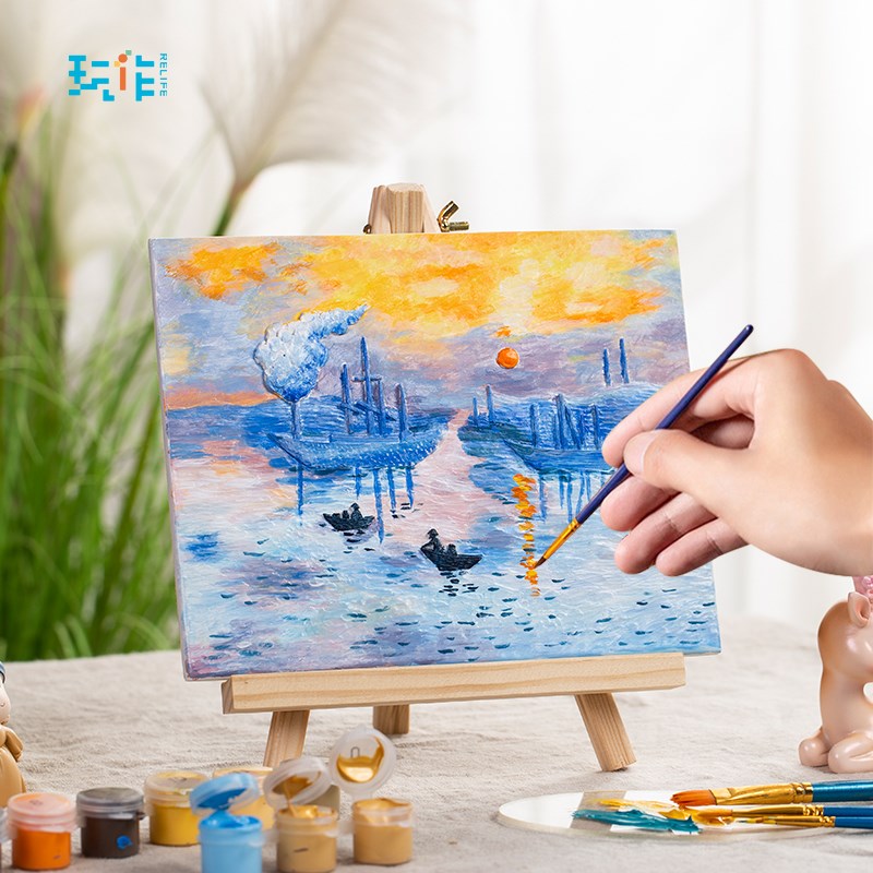 玩作已画好成品彩绘浮雕画摆件DIY手绘画梵高星空向日葵数字油画