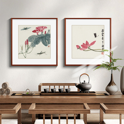 齐白石水墨荷花玄关画花鸟国画新中式客厅装饰画茶室书房饭厅挂画