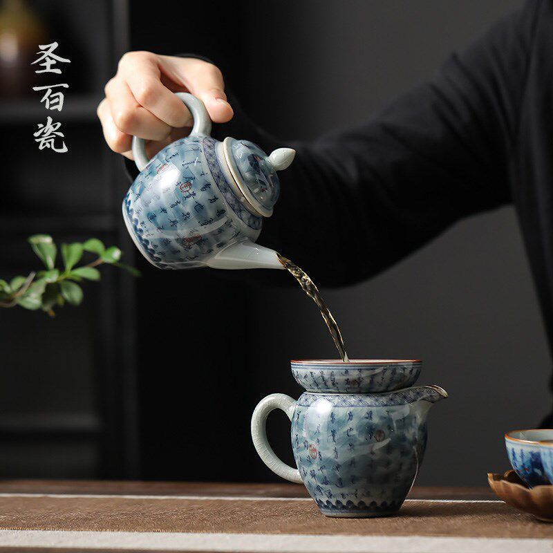 爱莲说仿古手工茶壶古汝开片可养功夫茶具中式过滤单壶家用泡茶壶
