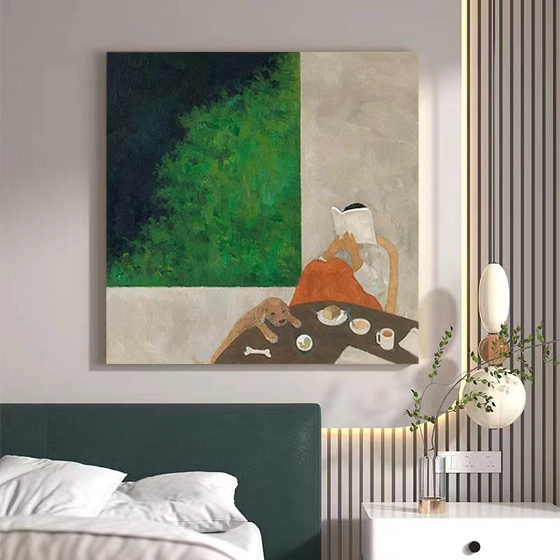 HW.ART手绘油画《平淡无奇》侘寂风餐厅装饰画卧室抽象简约肌理画