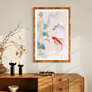 盛迪中古装饰画法式中国风挂画鱼客厅玄关中式壁画复古卧室餐厅画