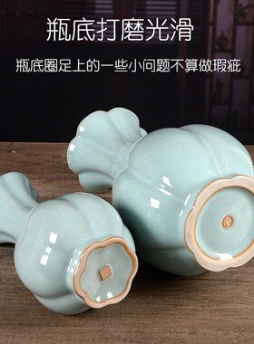 汝窑陶瓷花瓶蓝色中式仿古简约花器家居客厅博古架装饰品摆件礼品
