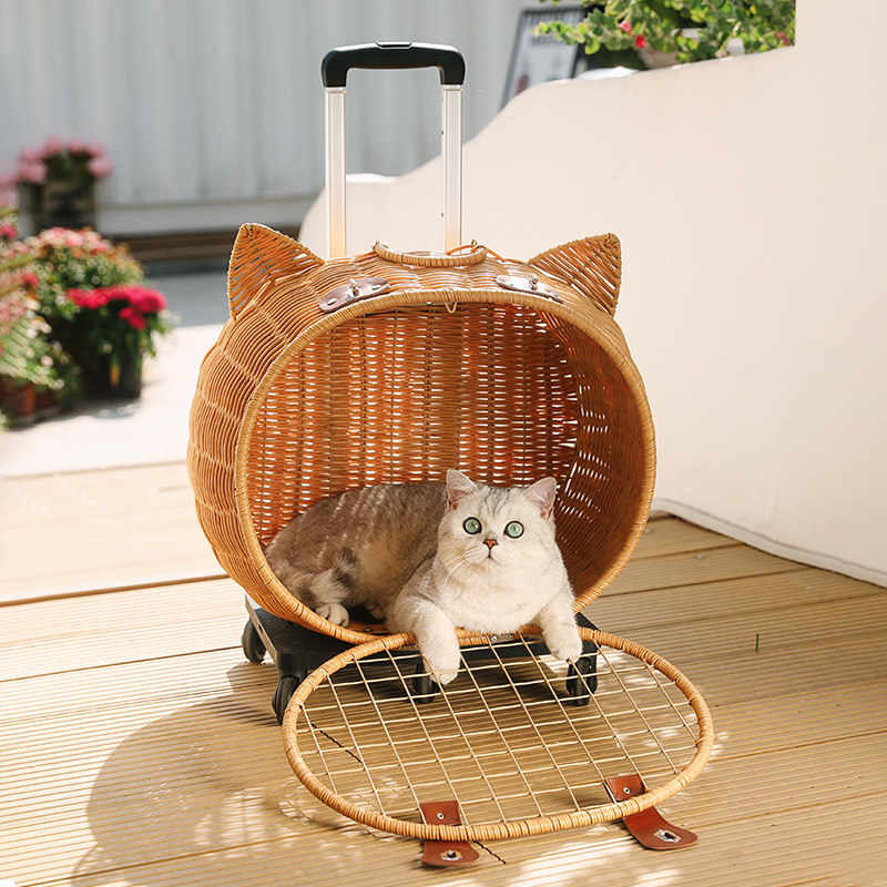 藤编拉杆猫包 便携式猫推车 可载20斤猫只 车载用宠物推车
