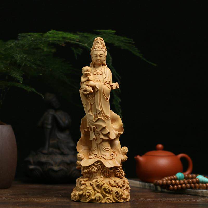 小叶黄杨木雕实木雕刻木质摆件新中式工艺品供奉菩萨佛像送子观音