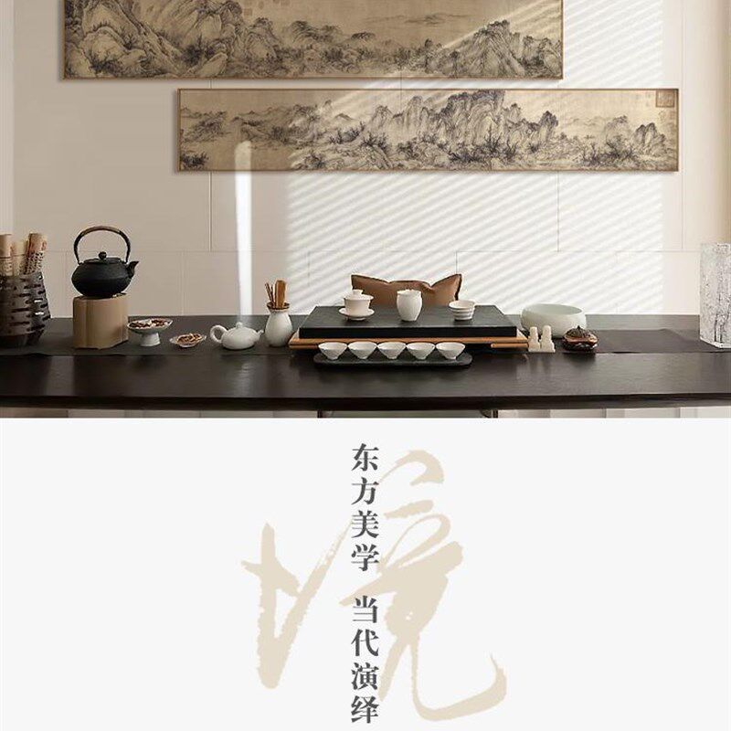 新款新中式双联禅意装饰画客厅沙发背景墙茶室酒店山水梅花书法