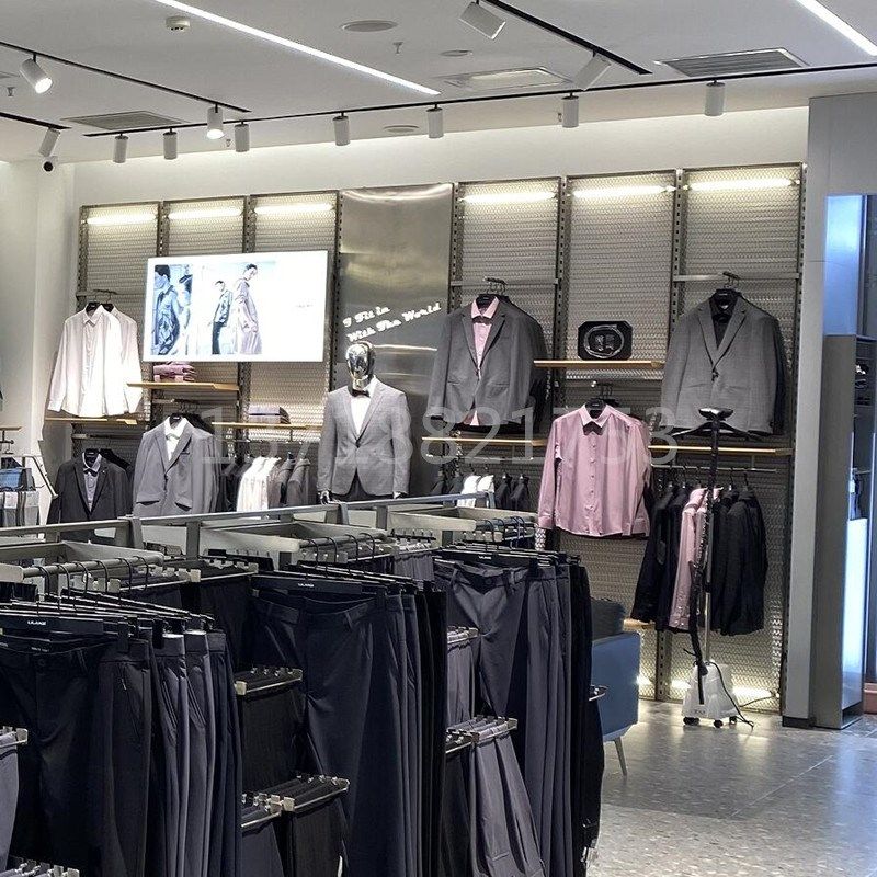 不锈钢男装店展示架带灯上墙衣架靠墙陈列架自由组合双层展柜落地