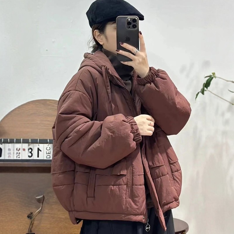 2024年秋冬新款加厚连帽花边连帽休闲简约洋气百搭款棉服棉衣外套