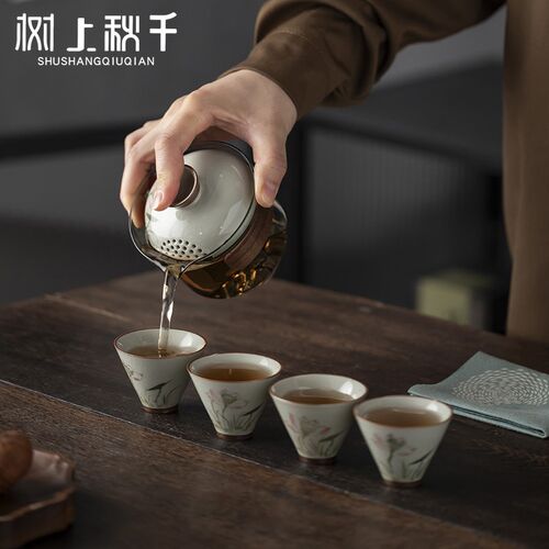 手绘陶瓷旅行茶具快客杯防烫玻璃套装户外露营手抓壶便携收纳布包