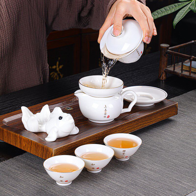 羊脂玉白瓷禅意功夫茶具套装品茗杯陶瓷茶杯家用简约小茶盏斗笠杯