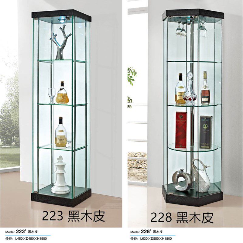 黑白哑光三角柜轻奢酒柜加锁玻璃柜客厅酒柜装饰展示柜烤漆菱角柜