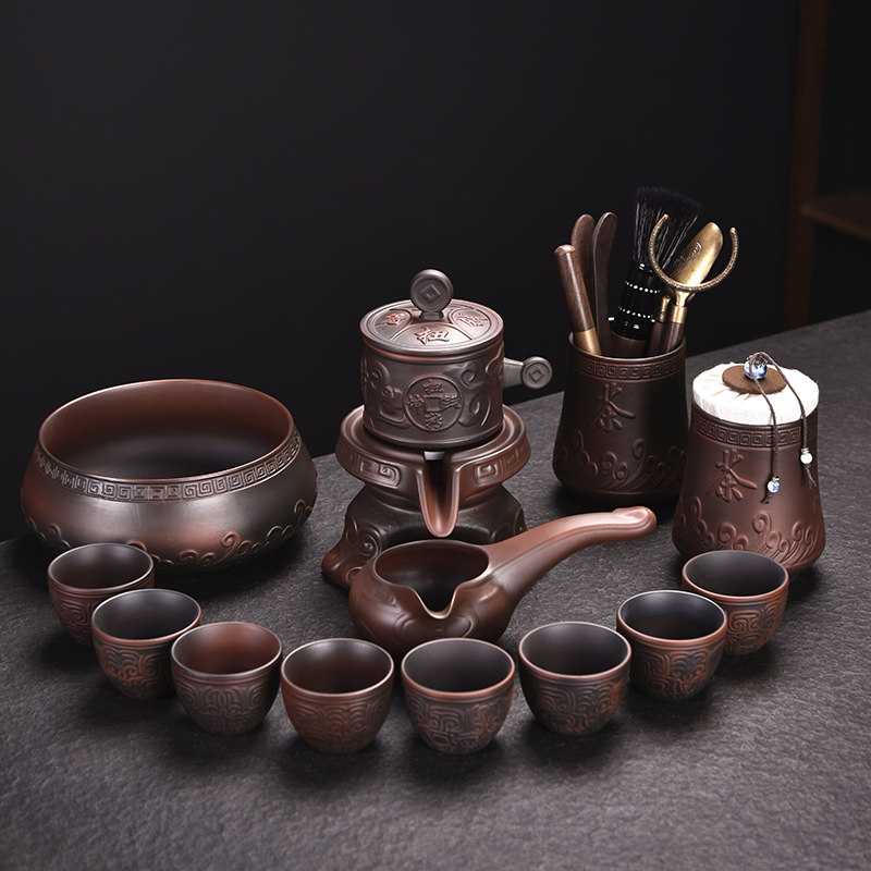 紫陶自动茶具泡茶壶家用功夫套装懒人石磨泡茶神器单壶公道杯组合