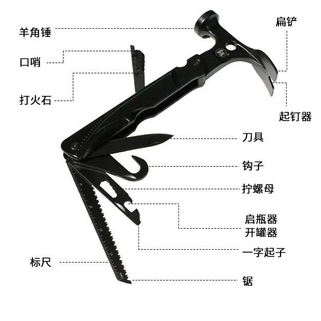 福冈户外多功能工具露营天幕帐篷地钉锤子羊角锤工兵野外求生装备