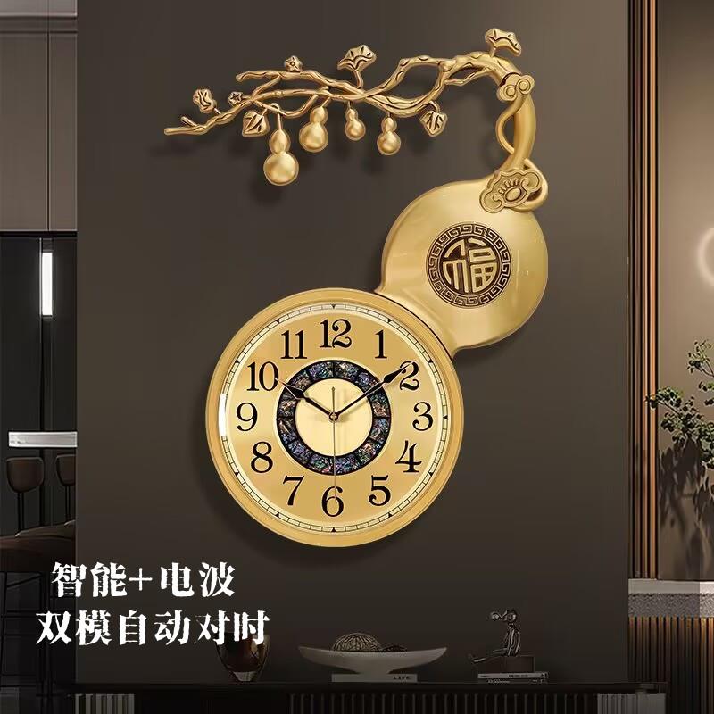 2025仿铜轻奢挂钟客厅葫芦福字静音新款挂表时尚中式挂墙装饰时钟