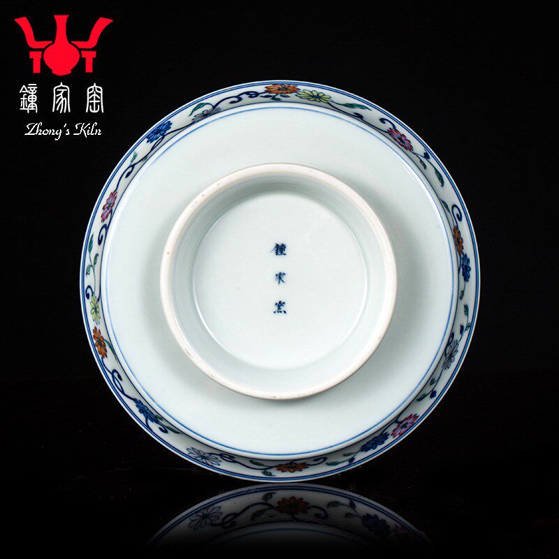 钟家窑陶瓷壶承 景德镇柴窑斗彩青花手绘三秋花纹高端干泡台茶台