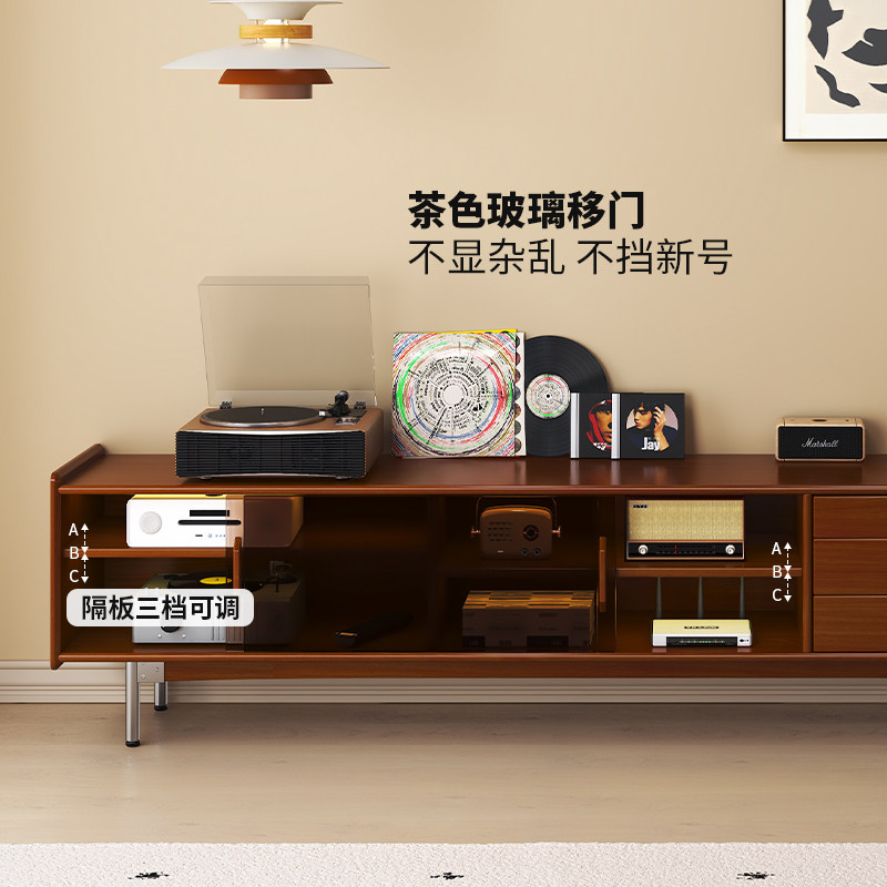 复古实木电视柜北欧移门墙柜组合柜客厅家用小户型整装电视机柜子