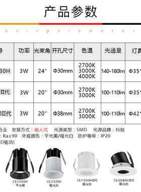 西顿嵌入式小射灯led展柜酒柜柜台天花灯承板灯筒灯CEJ2040/1030