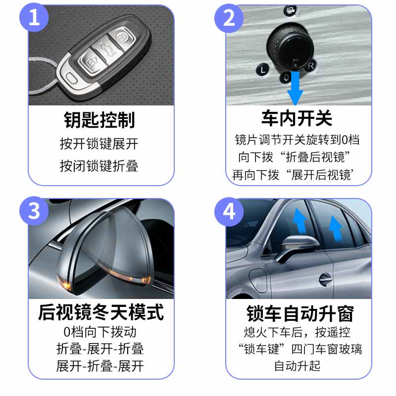 适用红旗E-QM5后照镜电动折叠锁车自动折耳升窗改装eqm5升级高配