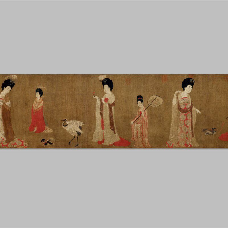 唐 周昉 簪花仕女图国画名家字画心绢宣纸芯装饰高清微喷打印复制