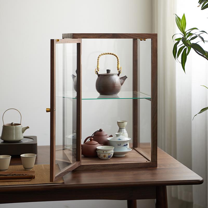 黑胡桃木茶具玻璃展示柜茶杯茶具紫砂壶器皿文玩防尘置物收纳柜