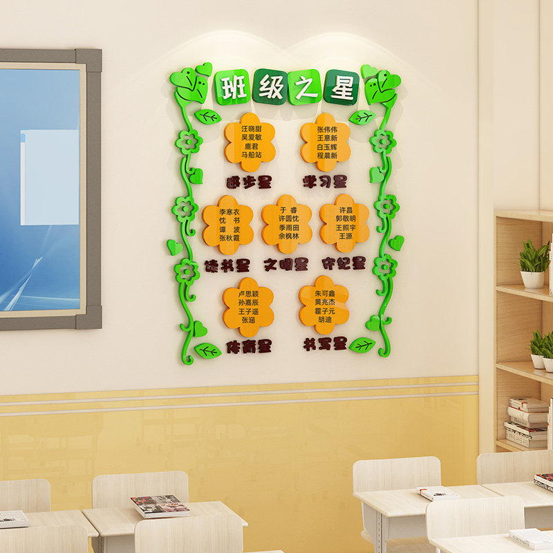 每周班级之星评比栏墙贴画3d立体小学教室黑板报布置装饰文化建设