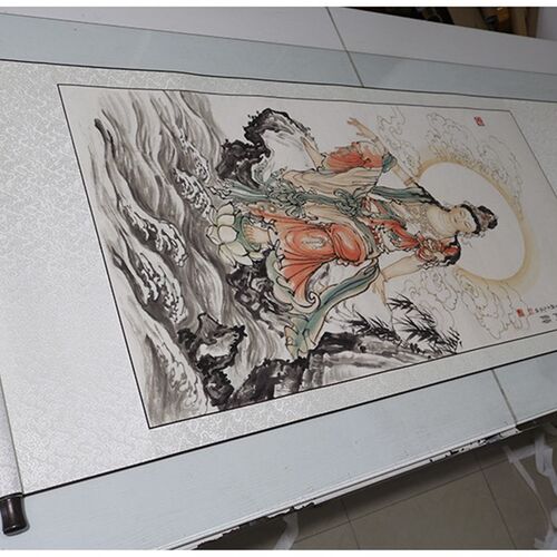 近代程宗元观自在菩萨观音画像佛画宣纸高清复制人物装饰 临摹