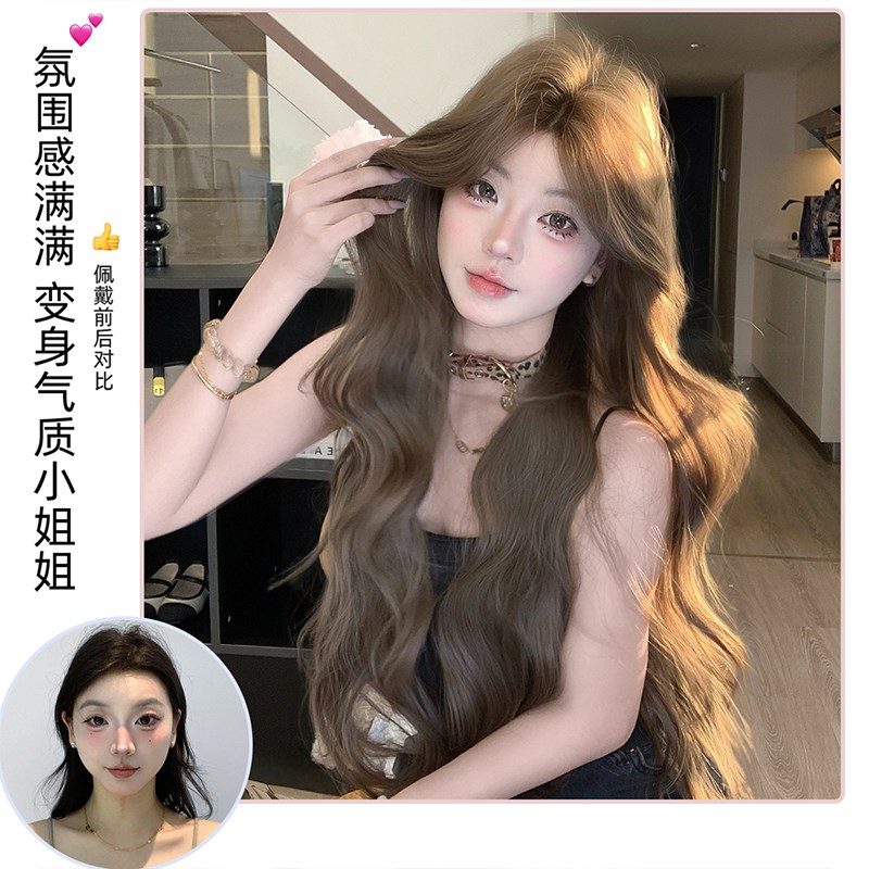 【女神降临】束朵假发女中分刘海一字蕾丝新款自然长卷发全头套式