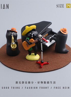 遇见丨声生不息~创意演唱吉他猫桌面小摆件送男生趣味万圣装饰品